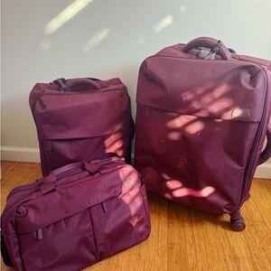 Elegant Burgundy Lipault Travel Bag Set 🇫🇷